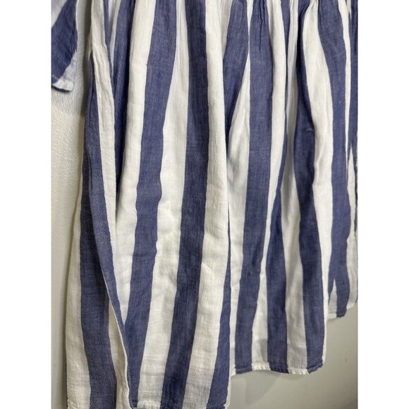 Lucky Brand Top Shirt Womens‎ Medium White Blue Striped Smocking Tunic Bell - Picture 3 of 7